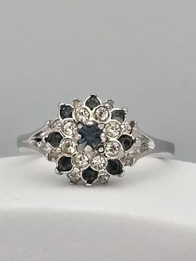 Vintage Style Sapphire & Diamond Cluster Cocktail Ring Snowflake Size 7